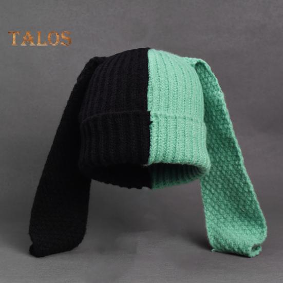 Зимняя вязаная шапка с длинным декором в виде заячьих ушей, контрастного цвета, унисекс, толстая, теплая, высокоэластичная, ветрозащитная, для холодной погоды, для катания на лыжах и т. д.