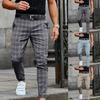 2021 New Mens Pants Casual Mens Trousers Skinny Stretch Mens Chinos Pants Slim Fit Mens Casual Pant Plaid Check Pants