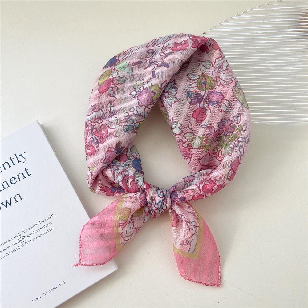 58 Цветочный Хлопково-Льняной Шарф: Корейский шейный платок с мелким цветочным принтом на весну, лето, осень - Универсальная повязка на голову и головной платок