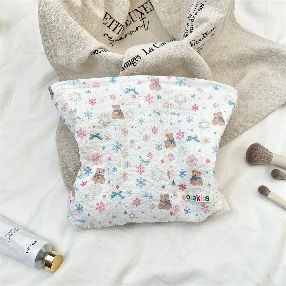 1 шт. Двусторонняя косметичка с мультяшным рисунком, большая вместимость, многофункциональная парусиновая сумка для хранения на молнии для путешествий