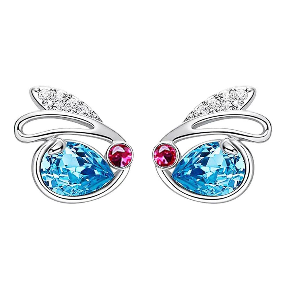 Милый милый кролик кулон ожерелье комплект серьги-гвоздики женский кролик синее кристальное ожерелье