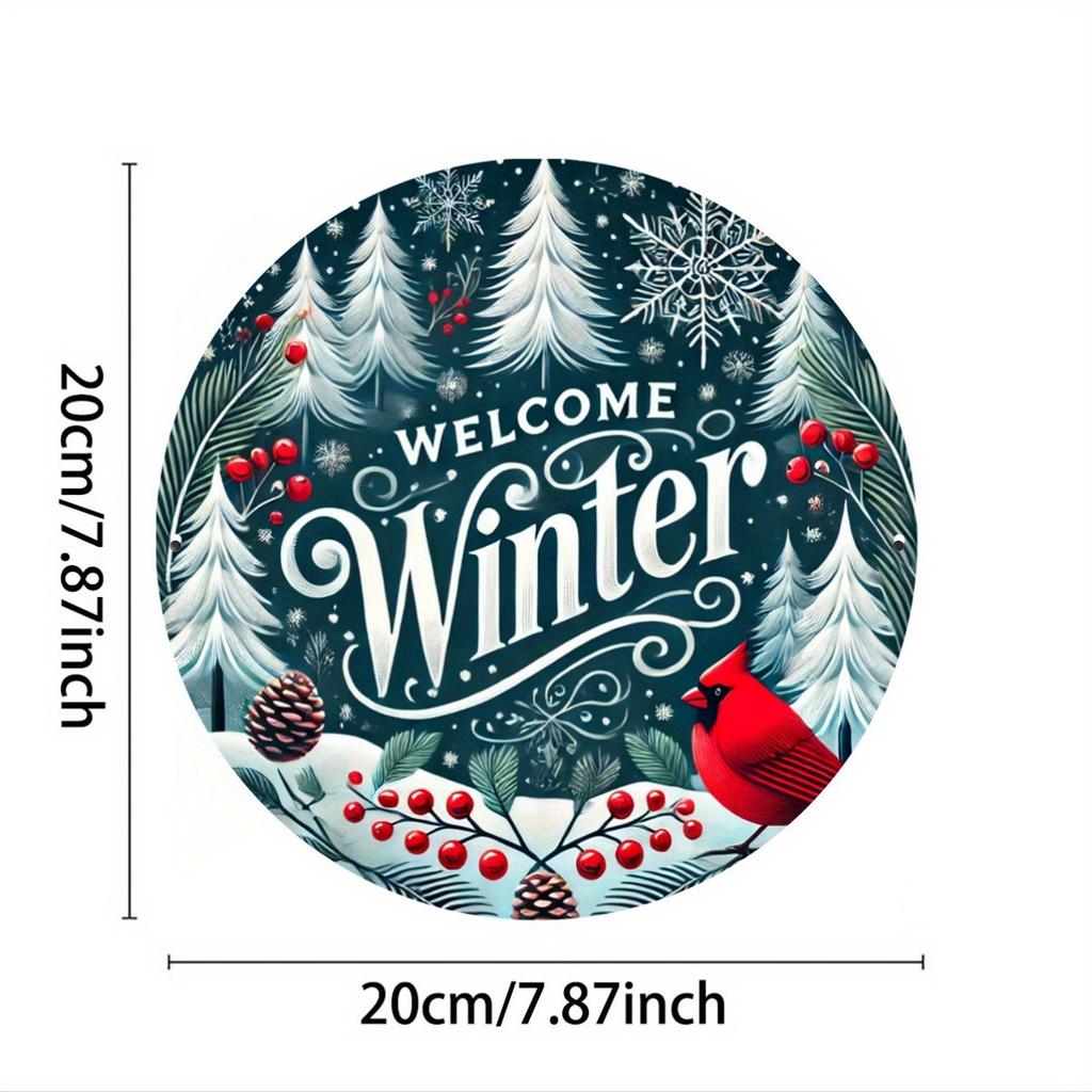 pc x inches Christmas Themed Red Cardinal Welcome Winter Round Aluminum Wall Art Perfect for Front Door