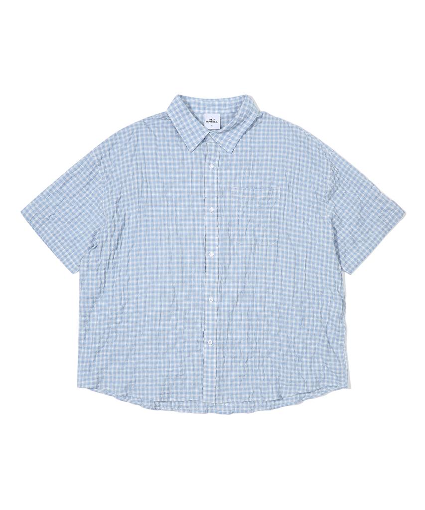 ONEILL Crinkle Tartan Check Short Sleeve Shirt_Light Blue