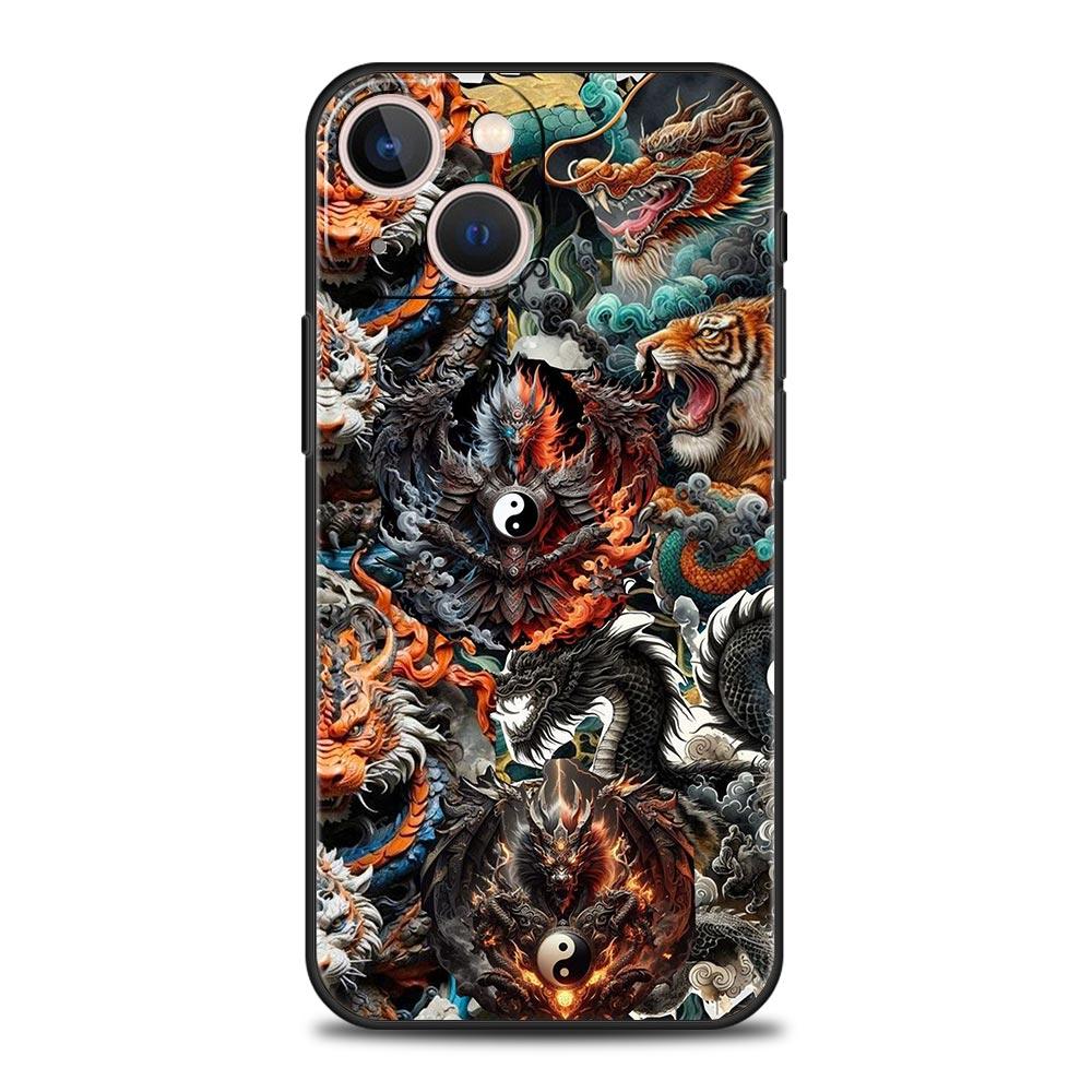 Китайский стиль Лун Цветок Дракон Чехол для телефона для iPhone 17 16 15 14 13 12 11 Pro Max 17 Air Plus Ударопрочный Мягкий ТПУ Корпус