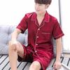 Summer Men's Ice Silk Pajamas Homewear Suit Teenagers Thin Short-Sleeved Shorts Loose Large Size Fashion Pajamas Homewear Suit