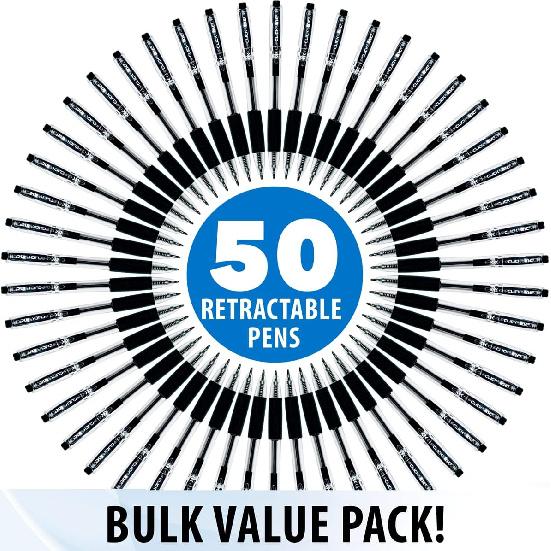 Inc. ClipClicks Retractable Ballpoint Pens - Bulk 1.0-mm Medium-Point Pen Set With Comfort Grip for School, Office, Writing, and Journaling, 50