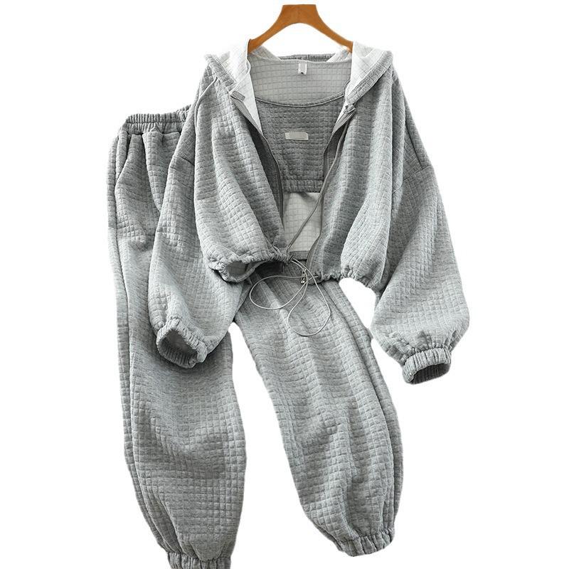 Женский ретро повседневный спортивный костюм-тройка 2024: Куртка, джоггеры и топ