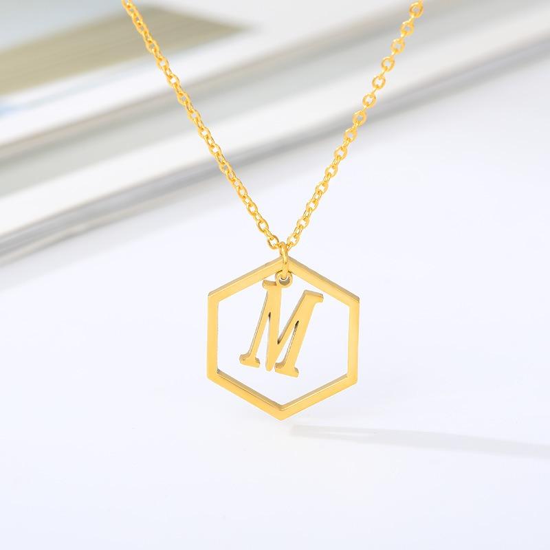 Simple and Stylish English Alphabet Small Fresh K Gold Titanium Steel Necklace Women's Accessories Geometric Collarbone Chain