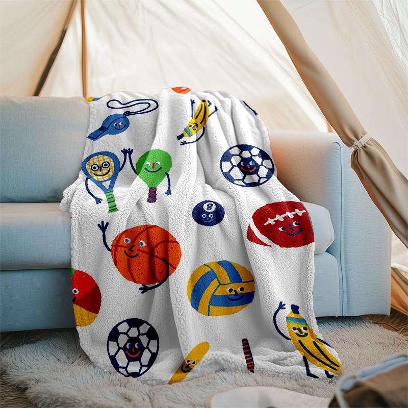 ball sports Theme Printed Blanket - Perfect for Couch, Bed, Travel & Outdoor Use | Machine Washable, Cozy & Durable.