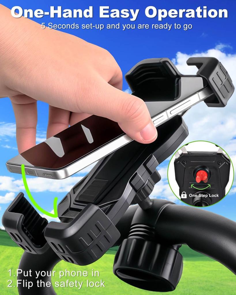 Golf Push Cart Phone Holder Silicone Protection 360° Rotatable Phone Mount Accessory