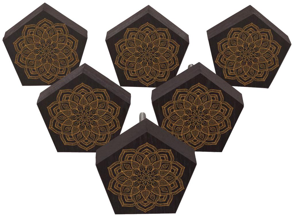 IBA Indianbeautifulart Brown Engraved Knobs Pack of 10 Wooden Wardrobe Door Knobs Drawer