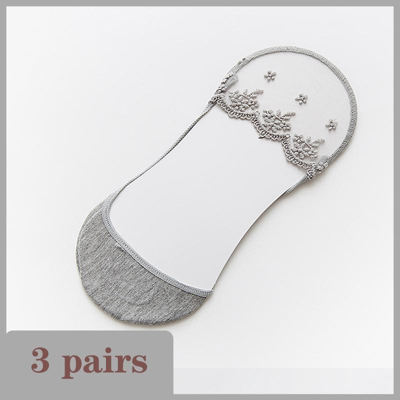 1/3 Pairs Summer Women Invisible Silicone Socks Summer Low Cut Liner Ankle Sock Ladies Lace Flower Soft Casual No Show Non-skid Boat Socks
