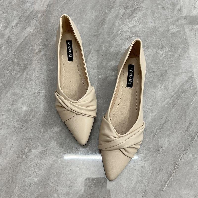 Version Pointed Single Shoes Women's Summer New Spring and Summer Temperament Flat Bottom Nude Shoes Light Mouth Soft Sole
