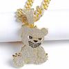 Hip Hop Aggressive Bear Pendants Necklaces with Miami Cuban Link Chain Brown Bear Men's Women Choker Collar Jewelry Accessories