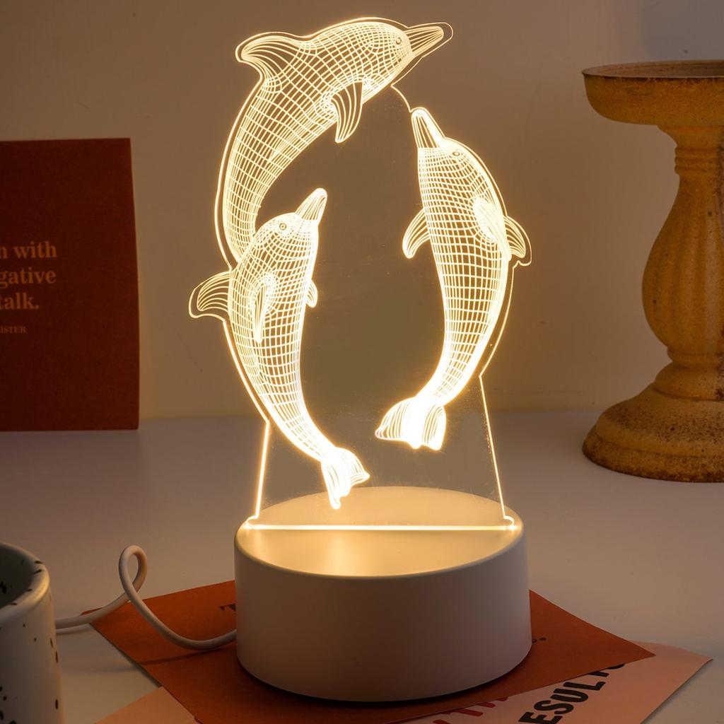 Мечтательный 3D ночник-дельфин - Мягкий теплый светодиод, питание от USB, подходит для украшения спальни и гостиной, идеальный подарок на день рождения