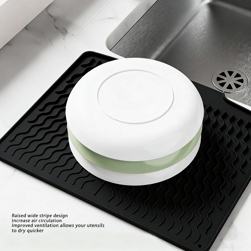 Silicone Dish Drying Mat Built-in Drain Kitchen Counter Pad Durable Drain Pad Kitchen Countertop