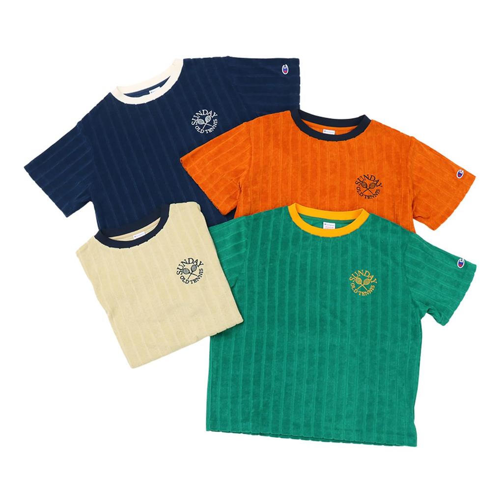 Футболка с коротким рукавом и круглым вырезом, вышитая в рубчик, с коротким рукавом, повседневная, темно-синяя [Champion], женская футболка CW-Z309