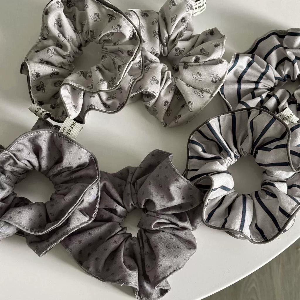 Retro Style Simple Wrapped Double Deck Striped Wooden Ear Edge Elastic Hair Rope Lazy High-End Ball Hair Band  Scrunchie