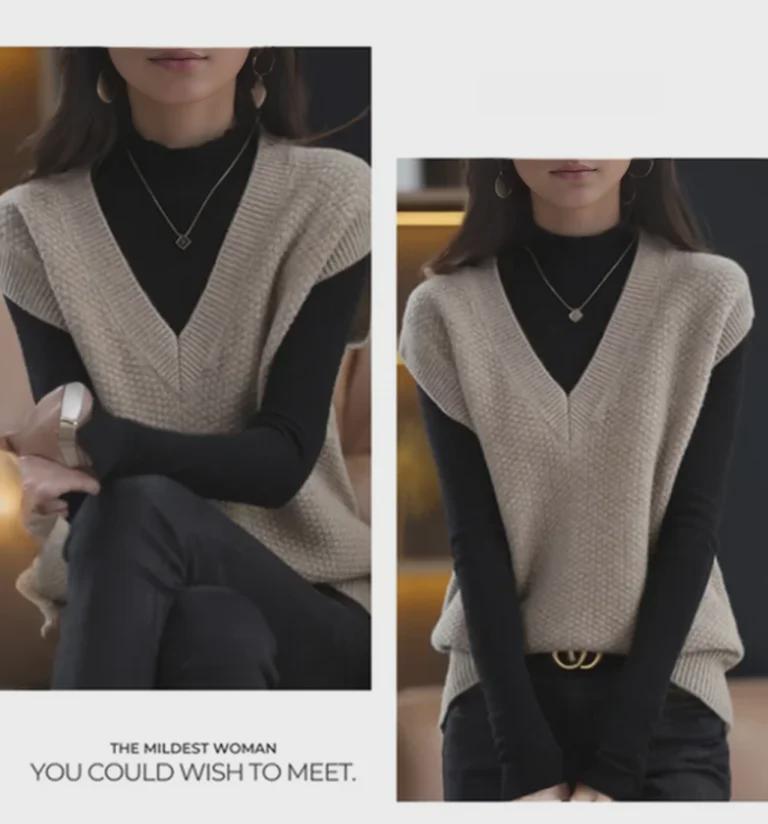 Женский мягкий вощеный трикотажный жилет - весна 2023 года, свитер с V-образным вырезом, жилет для весны и осени