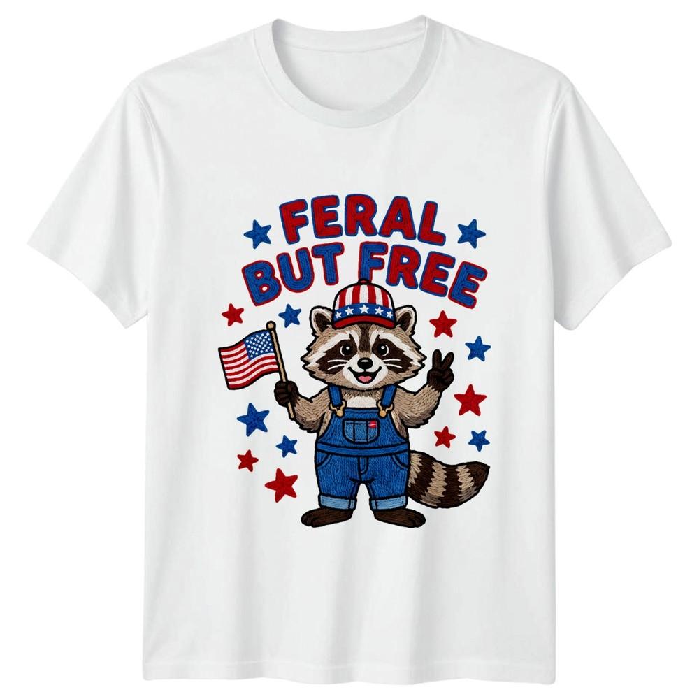 Feral But Free TShirt Patriotic Raccoon Wildlife 4th July Gift For Him And Her