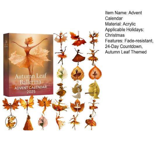 Календарь ожидания «Лист Балерина» 2025 Календарь обратного отсчета до Рождества 24-дневный обратный отсчет Осенний лист Балерина Украшение для праздничного дома Декор фермерского дома