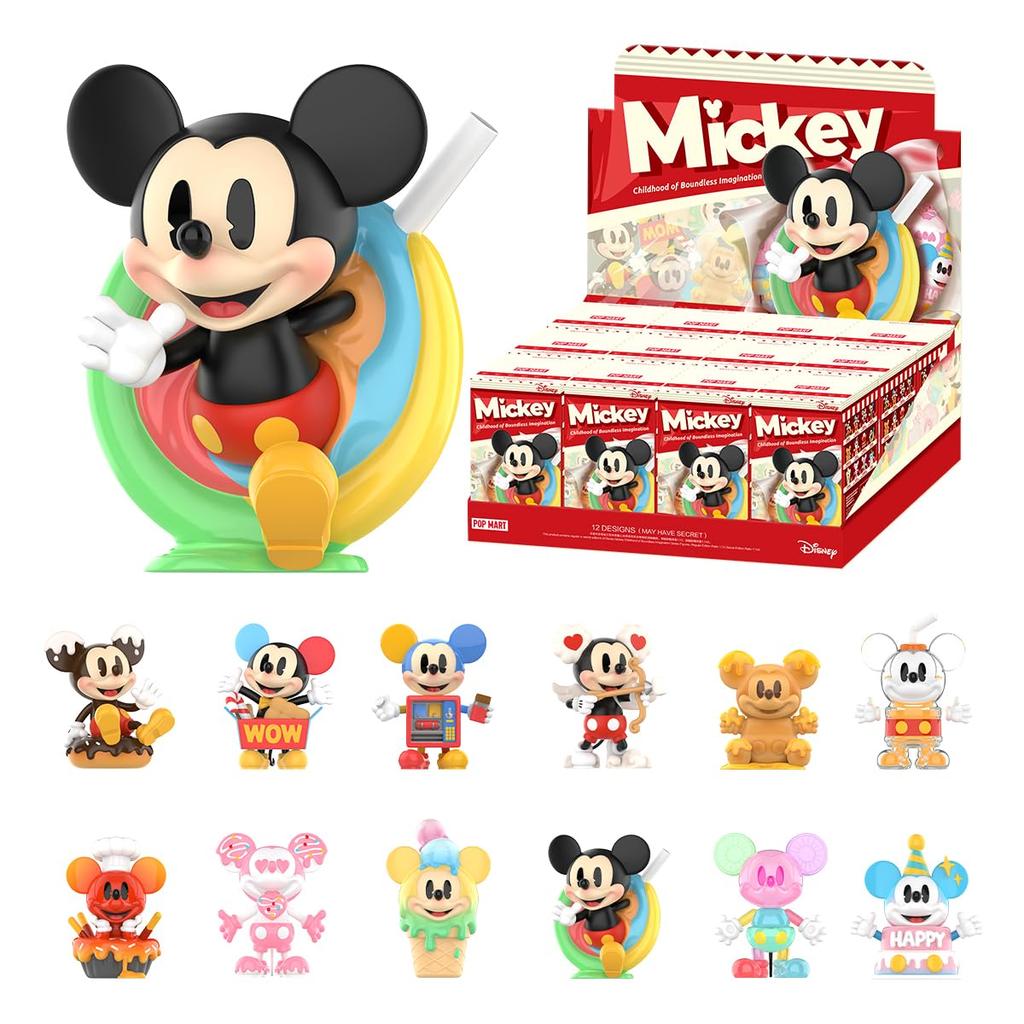 POP MART DISNEY Mickey Childhood of Boundless Imagination Series [Assorted Box of 12] Pop Mart Gachapon Blind Box Figures, Plastic Models, Premium