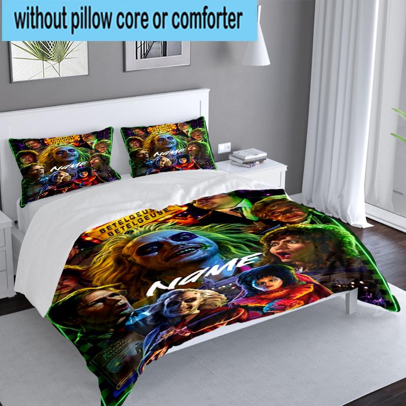 Custom Name 3PCS Beetlejuice Horror Bedding Set Including 1pc Duvet Cover And 2pcs Pillowcases for Bedroom, Dormitory Gift Home Decor
