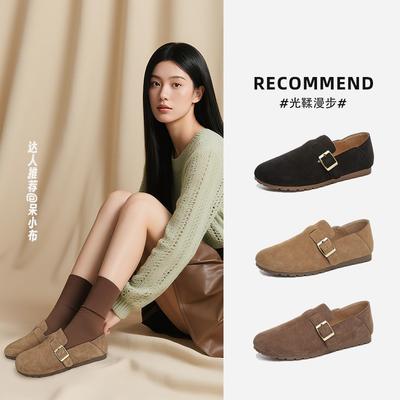 Двое носят кожаную ретро-повседневную обувь, осеннюю новую обувь, на плоской подошве, ленивые одинарные туфли, женскую обувь на плоской подошве, универсальную женскую обувь