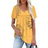 Women's Casual V-Neck Short Sleeve Chest Ruffle Printed Top