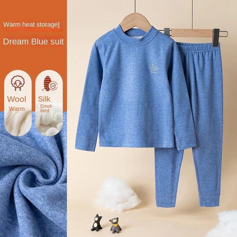 Термобелье для подростков и детей, шерстяное, шелковое, мягкое, уютное, из двух частей, для мальчиков и девочек, домашняя одежда, плотная, теплая, дышащая, детская одежда для сна