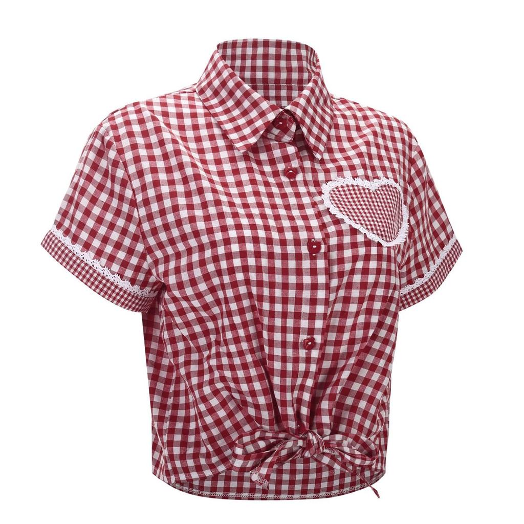 Традиционная женская повседневная клетчатая рубашка с коротким рукавом для пивного фестиваля