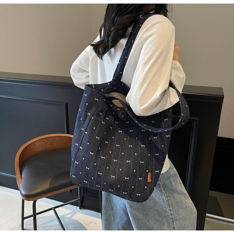 Spring and Summer New Casual Denim Bow Tote Bag Student Versatile Lightweight Large-capacity Messenger Bag