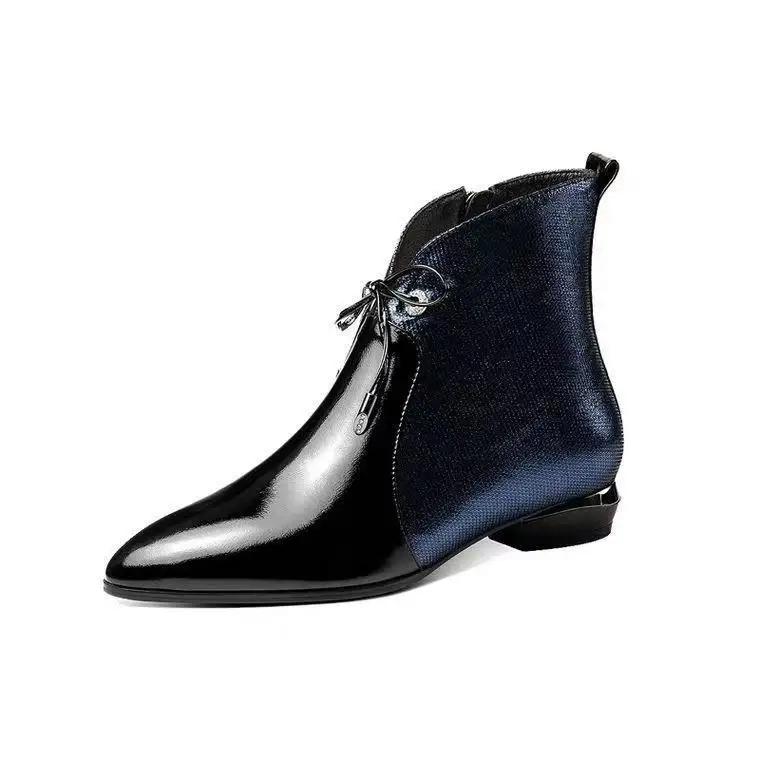 Winter Ankle Boots Women Winter Single Shoes Plus Velvet Low-heeled PU Leather Pointed Thick Fashion Woman Boots