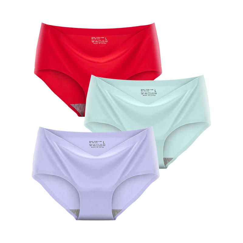 3 Pcs/Set Seamless Panties Silk Pamty Mid Waist Underwear Comfort Underpants Solid Invisible Briefs Female Lingerie