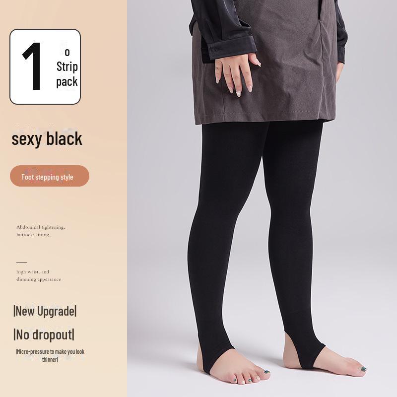 Большие черные бархатные утолщенные леггинсы с высокой талией - утягивающие колготки без паха для зимы