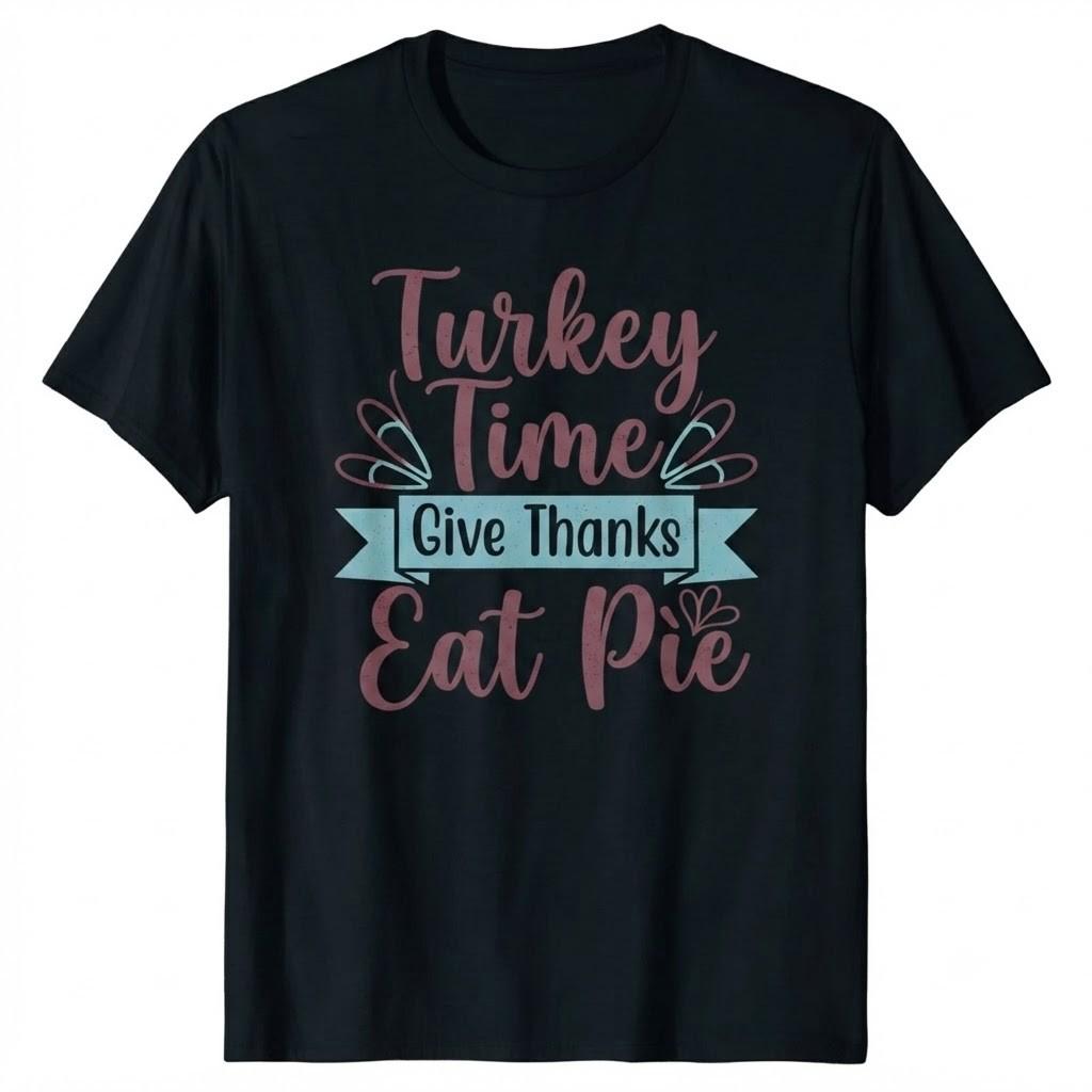 Turkey Time Give Thanks Eat Pie Thanksgiving Themed T-shirt