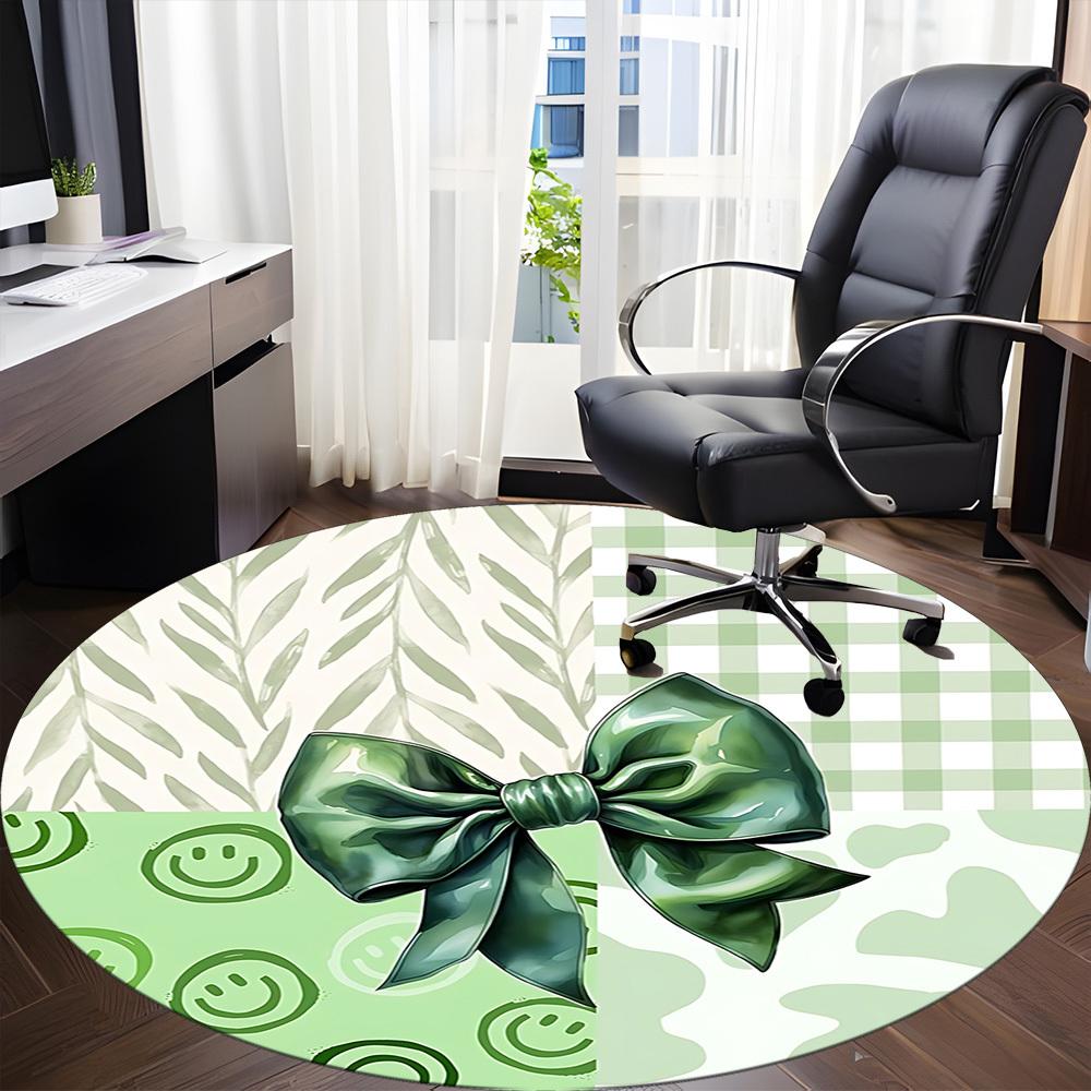 1pc Green Bow Office Round Rug, Carpet for Office, Gaming, Lightweight Round Floor Mat yy260205060
