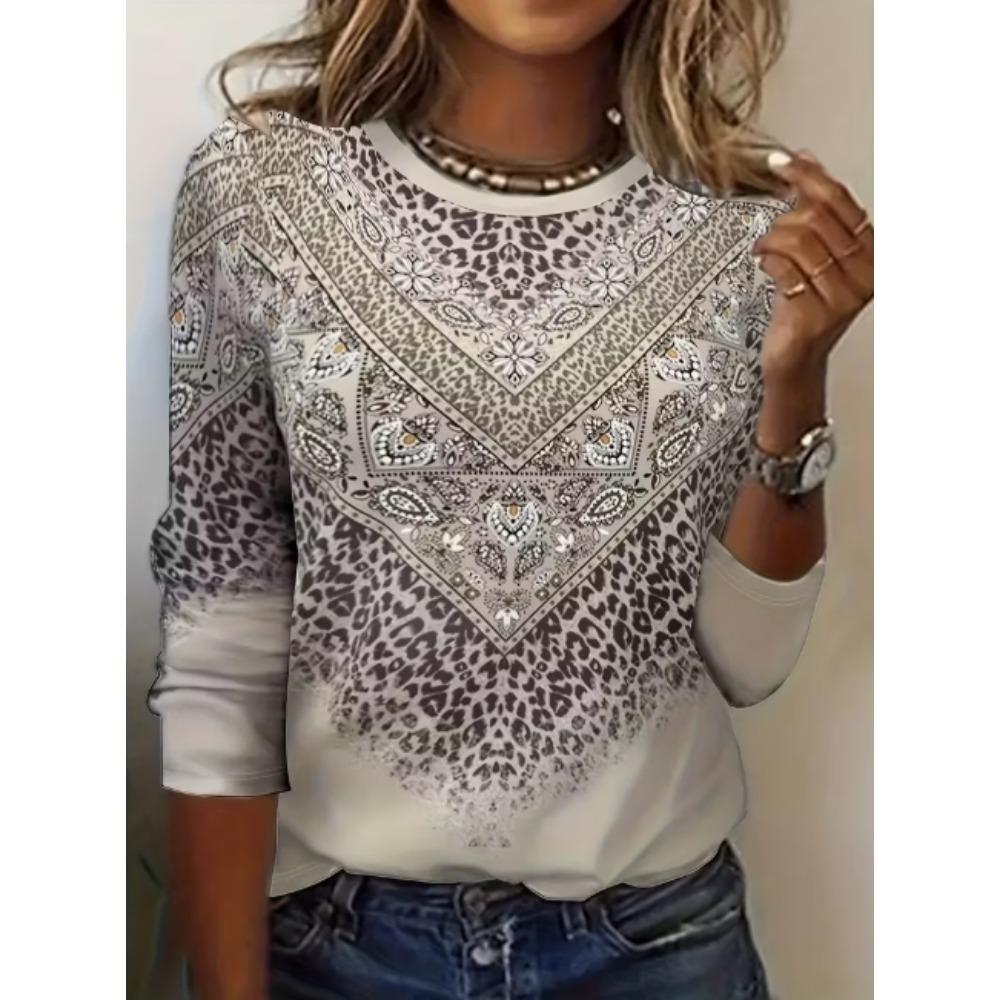 Printed T-shirt Casual Long Sleeved Round Neck Top