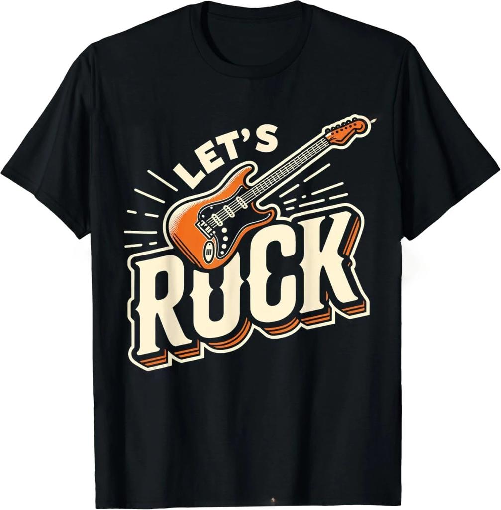 Lets Rock Electric Guitar Music Lover Band Guitarist Retro TShirt Unisex Summer Tshirt Fashion Causal T Shirt Tees