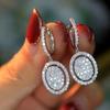 Huitan Oval Pendant Dangle Earrings for Women Luxury Cubic Zirconia Crystal Bling Bling Lady's Earrings Simple Classic Jewelry