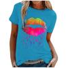 Fashion Women Casual Colorful Lip Print Short Sleeve T-Shirt Blouses Tops