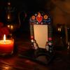 Memorial Desk Ornament for Loved Ones Day of The Dead Photo Frame with Candle Holder, Wooden Mexican Holder Commemorative Display Sugar Skull Picture