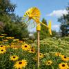 Rotating Garden Decor 3D Printed Windmill with Weathervane, Colorful Outdoor Yard Stake Hollow Atmospheric Courtyard Decoration Spinning Blades,