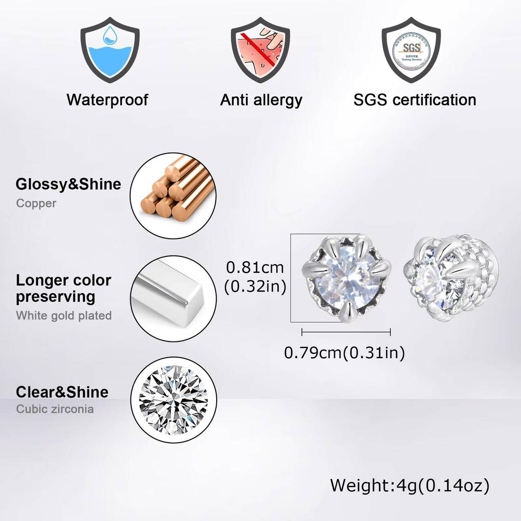 Vnox Магнитные Клипсы Серьги Без Прокола, Хип-Хоп Циркониевые Пусеты для Мужчин Женщин, Модные Серые Круглые Серьги Украшения Подарки на Вечеринку