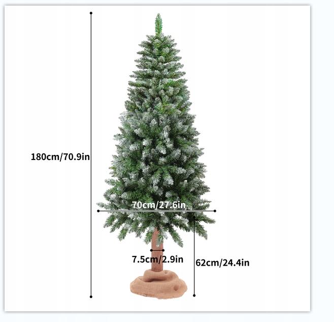 Choinka Sztuczna Na Pniu Piękna Sosna Diamentowa Gęsta Ośnieżona 180 Cm