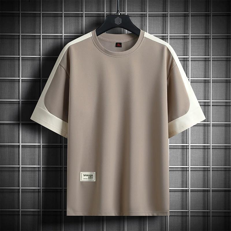 Летняя футболка с коротким рукавом, мужские топы, футболки, повседневная модная футболка в стиле пэчворк, большой размер