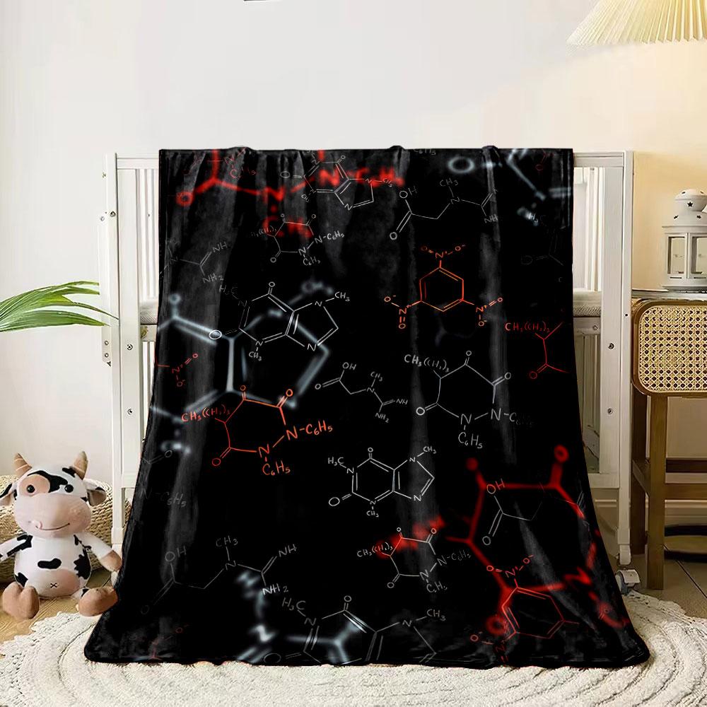 Chemical structures and formulas arranged on a black background. for all seasons blanket lunch break throw gift