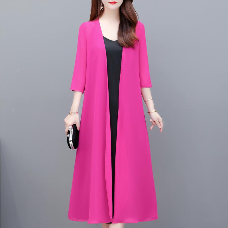 Элегантное шифоновое пальто женское летнее тонкое повседневное женское летнее длинное пончо больших размеров