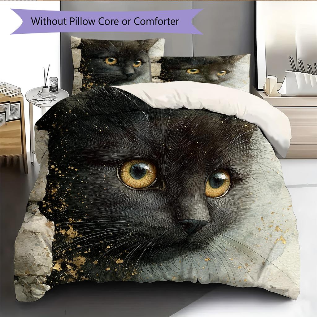 Black Cat Pattern Bedding Quilt Set Home Decoration Gift (1 * duvet cover + 2 * pillowcase without core)