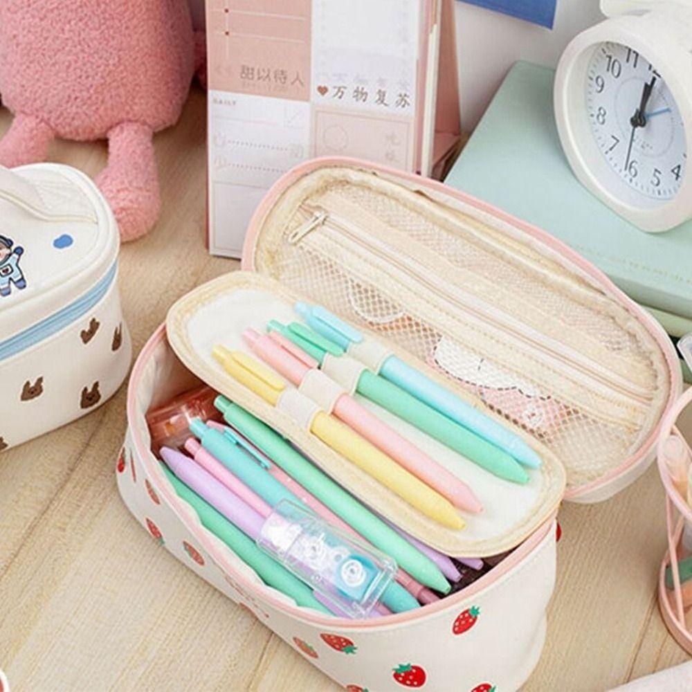 Large Capacity Pencil Boxes Double-deck Cosmetic Bag Multifunctional Pencil Case Girls